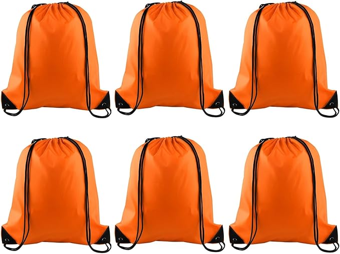 PLULON 6 Pcs Drawstring Bags Bulk Orange Drawstring Backpack String Backpack Cinch Sack Sport Gym Backpack Bags for Yoga Traveling Outdoor Sports