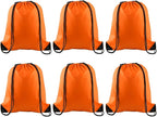 PLULON 6 Pcs Drawstring Bags Bulk Orange Drawstring Backpack String Backpack Cinch Sack Sport Gym Backpack Bags for Yoga Traveling Outdoor Sports