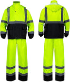 VENDACE Class 3 High Visibility Rain Suits,Rain Gear for Men Yellow/Lime Reflective Hi Vis Safety Rain Work Jacket,Pants