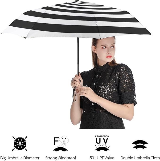 AMRANDOM Travel Folding Umbrella Automatic Open Tri-Fold For Car Rain Outdoor Use For Car Rain Outdoor Use With Black Anti-Uv Coating