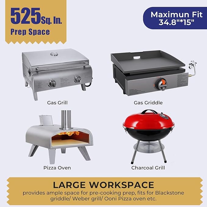 R.W.Flame 304 Stainless Steel BBQ Grill Table fits 20'' Tabletop Griddle, Adjustable Folding Grill Table,Outdoor Portable Camping Table for RV Picnic BBQ Beach