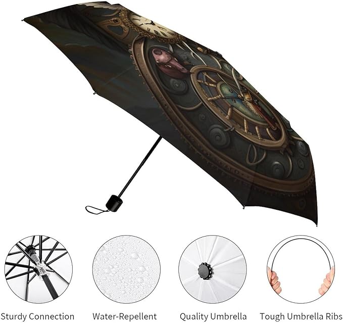 AMRANDOM Travel Folding Umbrella Automatic Open Tri-Fold For Car Rain Outdoor Use For Car Rain Outdoor Use With Black Anti-Uv Coating