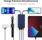 Feob Portable Charger 40800mAh Power Bank with Built-in Cables,25W PD USB C Fast Charging Battery Pack,5 Outputs Dual Input Backup Charger for iPhone 17/16/15/14/13/12,Galaxy S24 Android Phone etc