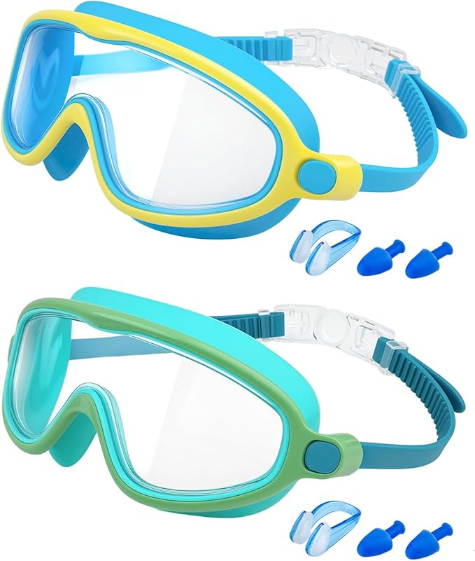Swim Goggles 2 Pack, Wide View Anti Fog&UV Swimming Goggles for Audlt, No Leak Pool Beach Essentials for Men Women