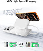 iWALK Portable Charger, 10000mAh 45W PD Power Bank, USB C in&Out Fast Charging Battery Pack with Phone Stand, Travel Essential Powerbank for iPhone 17 16 15 14 13 12 Samsung S25 MacBook etc,White