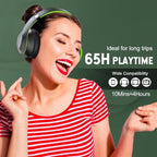 Wireless Bluetooth Headphones Over Ear 65H Playtime HiFi Stereo Headset with Microphone and 6EQ Modes Foldable Bluetooth V6.0 Headphones for Travel Smartphone Computer Laptop
