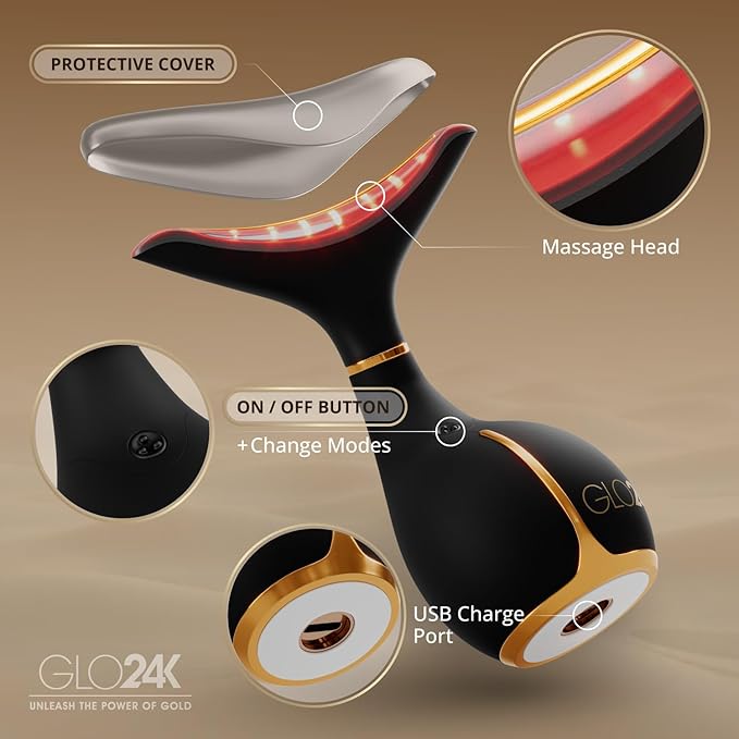 GLO24K 7 Color Beauty Device – Triple LED Action & Vibration Technology Facial and Neck Massager (Black, 2 Pack)