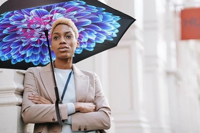 MRTLLOA 40/49/56 Inch Oversize Windproof Inverted Reverse Upside Down Umbrella, Golf Size Rain Umbrella, Double Layer, C-Shaped Handle for Men, Women and Kids