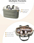 LOVEVOOK Tote Bag for Women with Giant Tumbler Holder Pocket, Puffer Work Travel Laptop Handbag with Zipper for Nurse Teacher