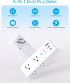 Surge Protector Outlet Extender with Rotating Plug, 6 AC Multi Plug Outlet with 3 USB Ports (2 USB C), 1800 Joules, 3-Sided Swivel Power Strip with Spaced Outlet Splitter for Home, Office, Dorm, White