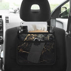 Car Backseat Organizer, PU Leather Back of Seat Cars Hanging Organizer with Pockets Leakproof Car Garbage Bag Hanging Cars Seat Storage Box Travel Accessories Foldable (Marble Black)