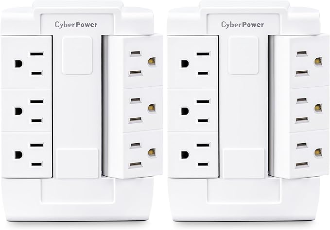 CyberPower GT600P 6 Outlet Swivel Grounded Wall Tap, White (Pack of 2)