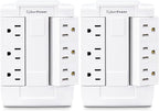 CyberPower GT600P 6 Outlet Swivel Grounded Wall Tap, White (Pack of 2)