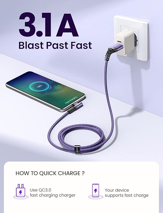 AINOPE USB C Charger Cable, 3.1A Type C Charger Cable Fast Charging, [2 Pack, 2M] Right Angle USB c Fast Charger Cable Compatible with Samsung Charger Type c, Huawei, Google Pixel, Sony Xperia, LG