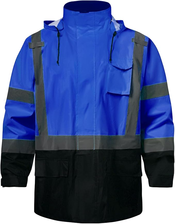 SKSAFETY Hi Vis Safety Rain Jacket for Men, Construction Work Rain Gear Heavy Duty Class 3 Rain Coat Waterproof Lightweight
