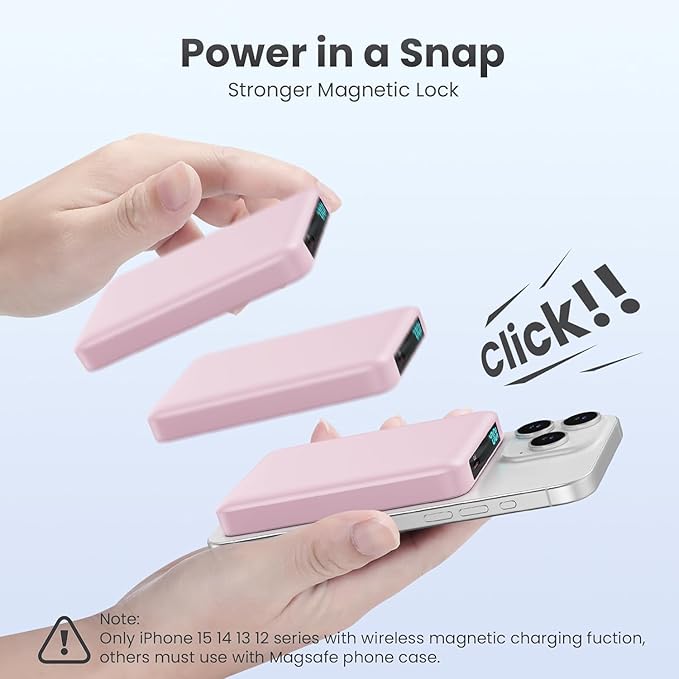 Magnetic Portable Charger 10800mah for Magsafe Battery Pack, Wireless Power Bank with USB C in&out PD Fast Charging,Travel Essential Phone Battery Charger For iPhone 17/16/15/14/13/12 Series-Pink