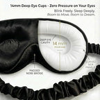 MATASSE 100% Mulberry Silk Sleep Mask 22 Momme Grade 6A - 3D Contoured Eye Mask for Sleeping, 14mm Deep Eye Cups, Total Blackout Blindfold for Women Men, Adjustable Strap, Side Sleeper (Black)