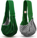 Tomkas Small Dog Cat Sling Carrier Puppy Purse Travel Wrap Soft Crossbody Pet Bag (Emerald Green, M - Classic Pocket & Classic Strap)