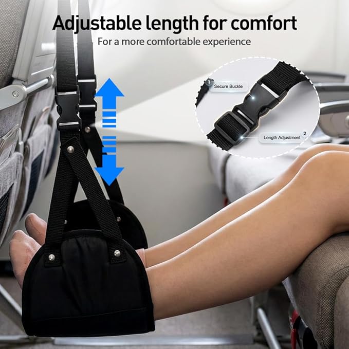 Airplane Foot Hammock, No Collapse Thickened Bamboo Airplane Foot Rest for Long Flight, Adjustable Footrest for Office, Long Flight, Flawless Accessory with Business Trip (2 PCS)
