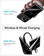 Kuulaa Power Bank Ultra Slim, 0.28 in MagSafe PowerBank 5000 mAh, PD20W Small Power Bank, Magnetic Wireless External Mobile Phone Batteries for iPhone 16 Pro/15/14/13/12 Series (Black-A)