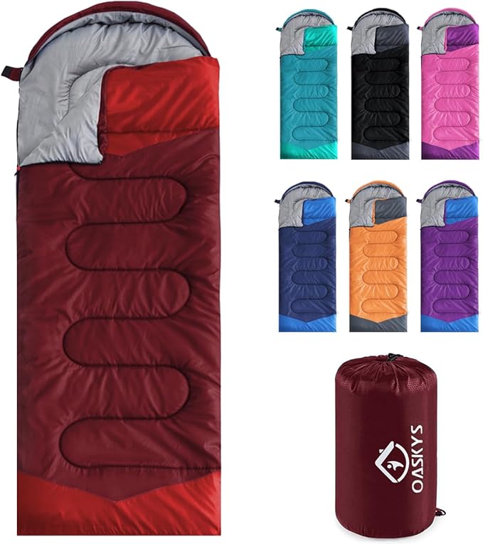 oaskys Camping Sleeping Bag - 3 Season Warm & Cool Weather - Summer Spring Fall Lightweight Waterproof for Adults Kids - Camping Gear Equipment, Traveling, and Outdoors