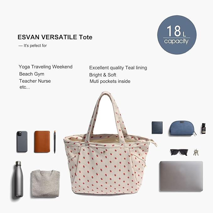 ESVAN Corduroy Yoga Tote Bag Gifts for Women Drawstring Yoga Mat Bag for Office Workout Travel Carryall Pilates Gym