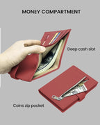 Karmiir RFID Passport Holder Travel Wallet for Women, Leather Passport Cover Wallet with Card Holders SIM Slots,Zippered Coins Pocket and Cash Slot Slim Compact Travel Wallet (Brick Red)
