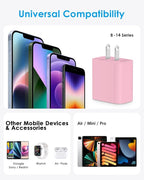 AISNI Fast Charger Block for iPhone 14 13 Fast Charging with 10 Foot Fast Charging Cable,MFi-Certified, 20W PD USB C i-Phone Charger 10 ft Compatible with iP14 Plus/14/13/12/11 Pro Max (2-Pack Pink)