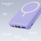 AOGUERBE for Magsafe Power Bank, 10000mAh Foldable Magnetic Battery Pack with LED Display, 3 in 1 Wireless Portable Charger with 22.5W Fast Charging for iPhone 17/16/15/14/13/12 Series-Lilac