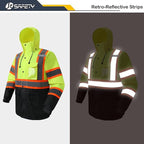 JKSafety Hi-Vis Reflective Safety Rain Jacket for Men Women Waterproof Rain Gears for Farming Fishing Work HV Rain Jacket with Inner Mesh Lining and Pockets (117A-YBlk M)