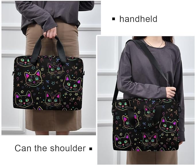 Neon Cat Print Laptop Case 15.6 inch Computer Bag Waterproof Laptop Briefcase Laptop Bag for Women & Men