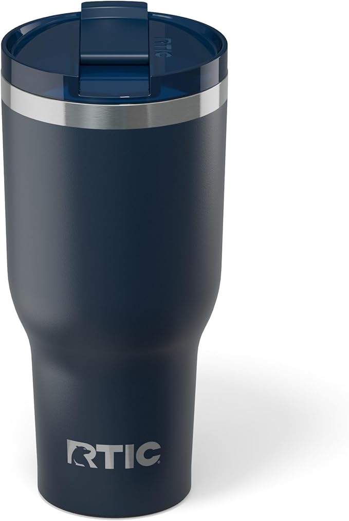 RTIC 40oz Essential Tumbler with Lid, Ceramic Lined, Insulated, Stainless Steel, Metal, Double Wall Vacuum-Insulation, Travel Cup for Iced Coffee, Tea, Hot and Cold Drink, Navy