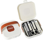 Nail Clipper Set for Men and Women, 7 Pcs Toenail Clippers, Stainless Steel Fingernail Clipper, and Travel Case Manicure Set, Gift Ideas (Beige)