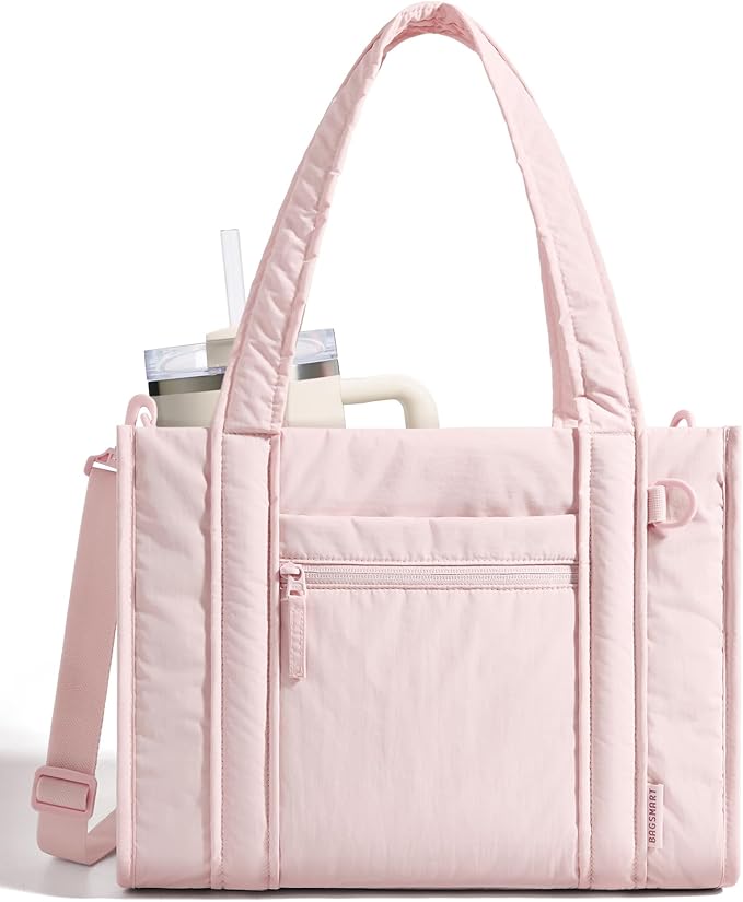 BAGSMART Boxy Tote Bag for Women, Crossbody Bag with Zipper, Crush Bow Purses for Travel Work College