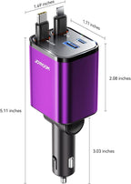 [2026 Ultra-Compact] Retractable Car Charger USB C 84W Car Accessories Adapter for iPhone 16 Fast Charging, Car Travel Essentials Gifts for Women Men, Car Phone Charger for iPhone15 Pro Max, Purple