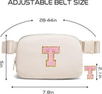 Gitus Belt Bag Fanny Pack Crossbody Bags with Initial Letter Patch Cute Stuff Birthday Gifts for Teenager Girls Trendy Preppy Stuff for Teen Girls(Beige-T)