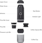 Portable Espresso Coffee Maker, Travel Coffee Maker for Camping, 2-in-1 Self-Heating Electric Espresso Maker, USB-C,Ground Coffee & Capsule (Ns&DG) Camping,RV, Hiking, Office