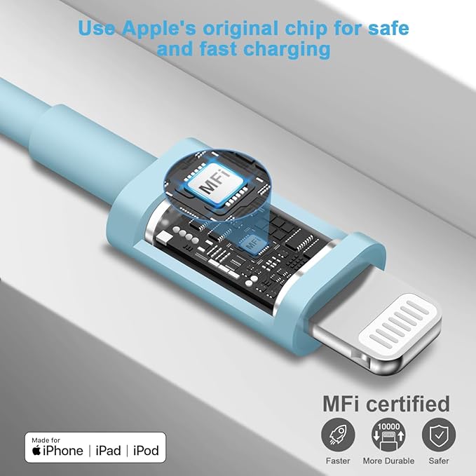 10FT iPhone 14 13 12 Charger Fast Charging 20W PD USB C Wall Charger with 10FT Fast Charging Cable Compatible iPhone 14/13/12/11/Pro/Pro Max/Mini/Xs Max/XR/X, iPad - Blue