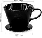 Pour Over Ceramic - Coffee Dripper Ceramic Coffee Maker with 3 Holes Flat Bottom, Porcelain Slow Filter Cone for Travel, Camping, Office, Home, Coffee Maker Brew, Black