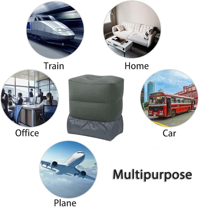 Travel Foot Rest Pillow, Portable Inflatable with Double Hand Pump Adjustable Three Layers Height Pillow for Foot Rest on Airplanes,Cars,Buses,Trains,Office Kids to Sleep on Long Flights (Dark Gray)