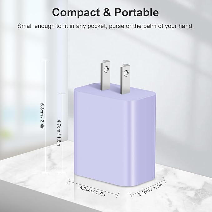 [4 Pack] USB C Charger Block Charging Block Type C Charger 20W Wall Chargers for iPhone Air/17/17 Plus/17 Pro Max/16/16 Plus/16 Pro Max/15/15 Max/14/13/12/Samsung(Purple)