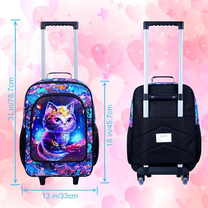 Kids Suitcases for Girls, Cute Cat Luggage Rolling with Wheels, kids carry on luggage for Children Toddler Elementary(Black)