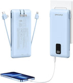 charmast Portable Charger with Built-in Cables and Wall Plug, 10000mAh USB C Portable Power Bank, Potable Phone Charger, Travel Essentials Compatible with iPhones, Samsung Galaxy, iPad