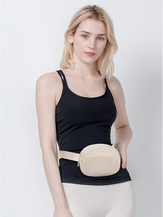 WESTBRONCO Fanny Packs for Women Men, Small Belt Bag Nylon, Lightweight Fashion Waist Packs, Mini Crossbody Bags with Adjustable Strap for Workout Running Traveling(Beige)