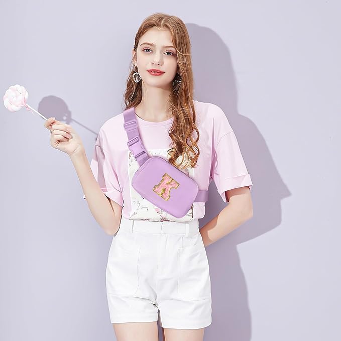 Gitus Initial Belt Bag Fanny Pack Crossbody Bag for Girls Birthday Gifts Age 8-10 Teen Girl Gifts Trend Stuff Personalized Letter Gifts for Daughter Sister (Lavender-K)