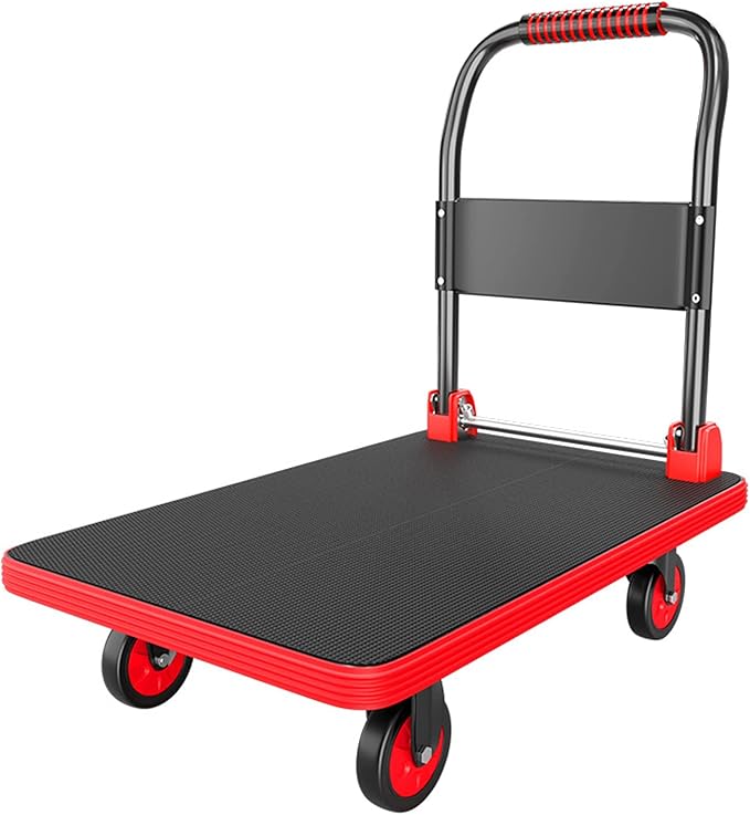 Foldable Luggage Trolley with Handle Silent TPR Wheels Heavy-Duty Design Portable Cart with Bumper Strips for Easy Loading & Storage (48x72x82cm)