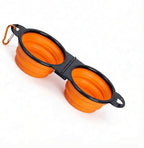 Collapsible Dog Bowls with Carabiner, Double Portable Travel Pet Bowls for Food and Water, Foldable Silicone Dog Bowl for Walking, Hiking, Camping, Small Medium Dogs and Cats,Orange