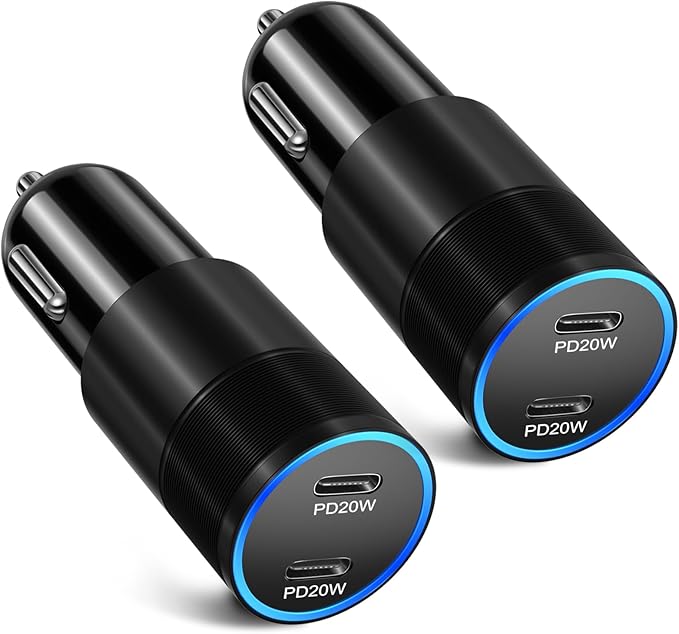 40W USB C Car Charger, Bangfun 2 Pack Dual 12V USB C Port Car Charger Cigarette Lighter Adapter (Black)