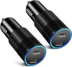 40W USB C Car Charger, Bangfun 2 Pack Dual 12V USB C Port Car Charger Cigarette Lighter Adapter (Black)