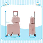 TABU Ride-on Luggage with Portable Bag for Kids，Hardshell Carry On Suitcase with Hidden Cup Holder, Foldable Pedal,Type-C & USB Interface, TSA Lock, 6-Spinner Wheels, Pink